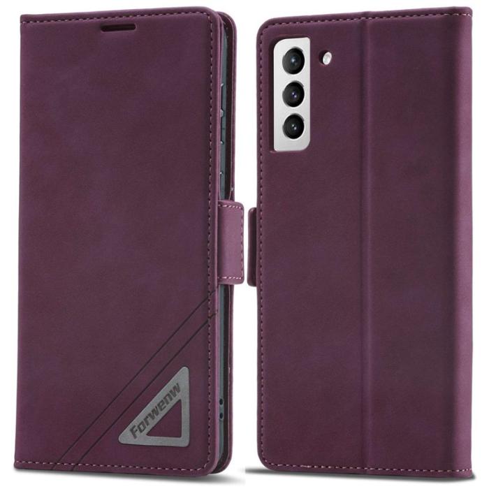 FORWENW - FORWENW F3-Series Samsung Galaxy S21 FE 5G Flip Fodral Äkta läder - Vinröd