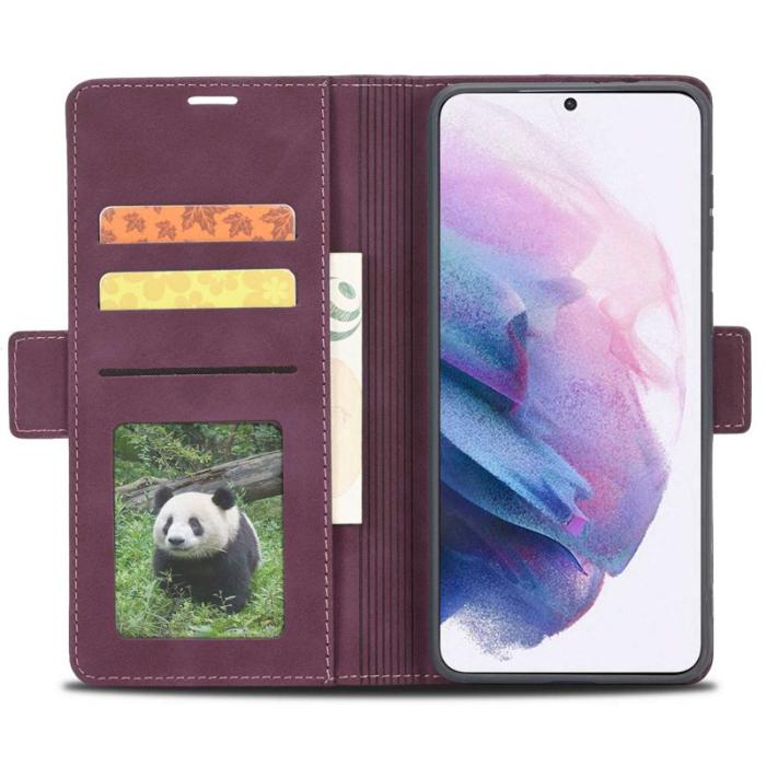 FORWENW - FORWENW F3-Series Samsung Galaxy S21 FE 5G Flip Fodral Äkta läder - Vinröd