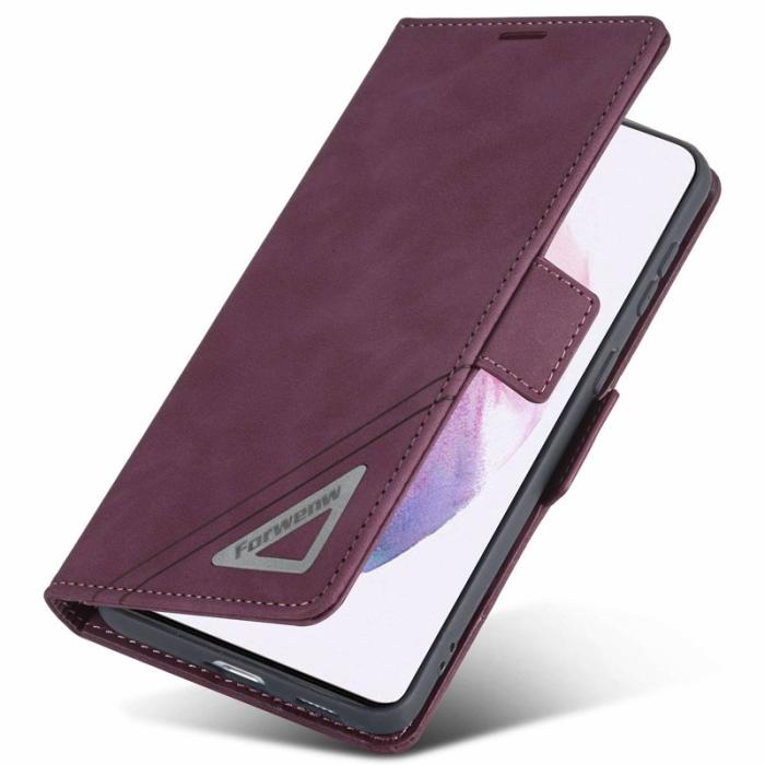 FORWENW - FORWENW F3-Series Samsung Galaxy S21 FE 5G Flip Fodral Äkta läder - Vinröd