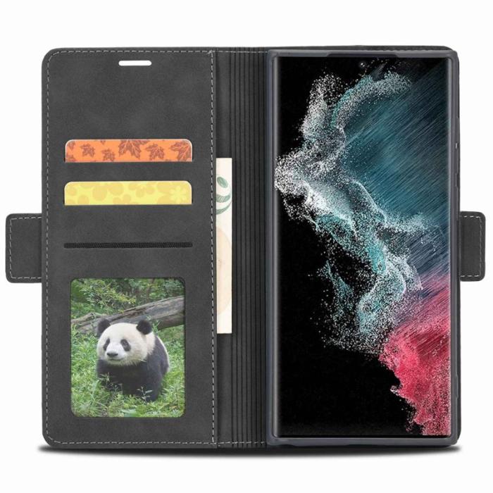 FORWENW - FORWENW F3-Series Samsung Galaxy S22 Ultra Flip Fodral Äkta läder - Svart