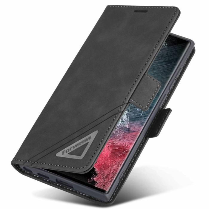 FORWENW - FORWENW F3-Series Samsung Galaxy S22 Ultra Flip Fodral Äkta läder - Svart