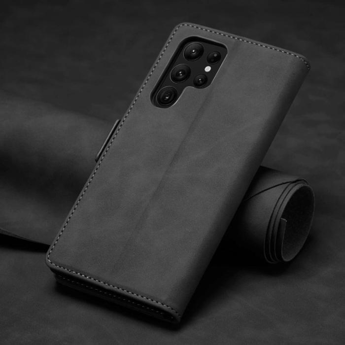 FORWENW - FORWENW F3-Series Samsung Galaxy S22 Ultra Flip Fodral Äkta läder - Svart