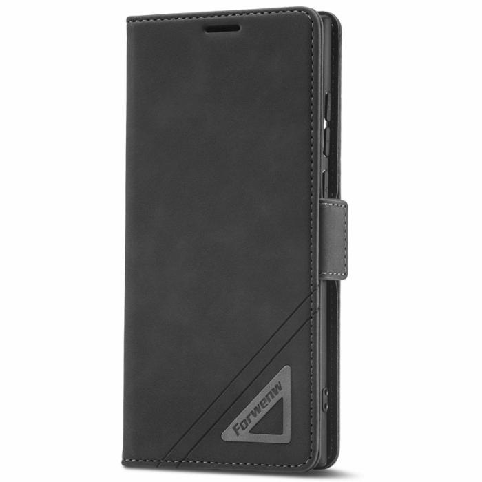 FORWENW - FORWENW F3-Series Samsung Galaxy S22 Ultra Flip Fodral Äkta läder - Svart