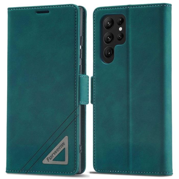 FORWENW - FORWENW F3-Series Samsung Galaxy S22 Ultra Fodral Äkta läder - Cyan