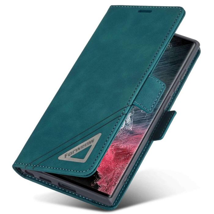FORWENW - FORWENW F3-Series Samsung Galaxy S22 Ultra Fodral Äkta läder - Cyan