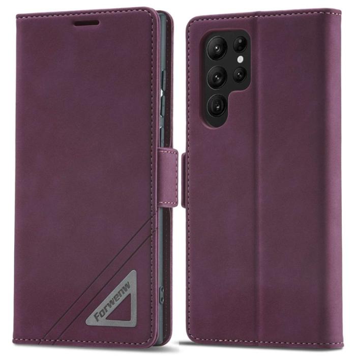FORWENW - FORWENW F3-Series Samsung Galaxy S22 Ultra Fodral Äkta läder - Vinröd