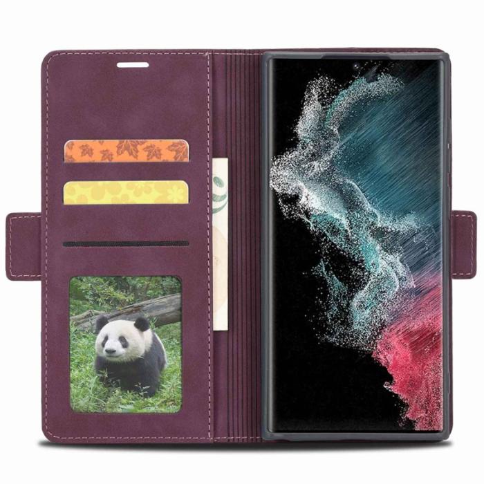 FORWENW - FORWENW F3-Series Samsung Galaxy S22 Ultra Fodral Äkta läder - Vinröd