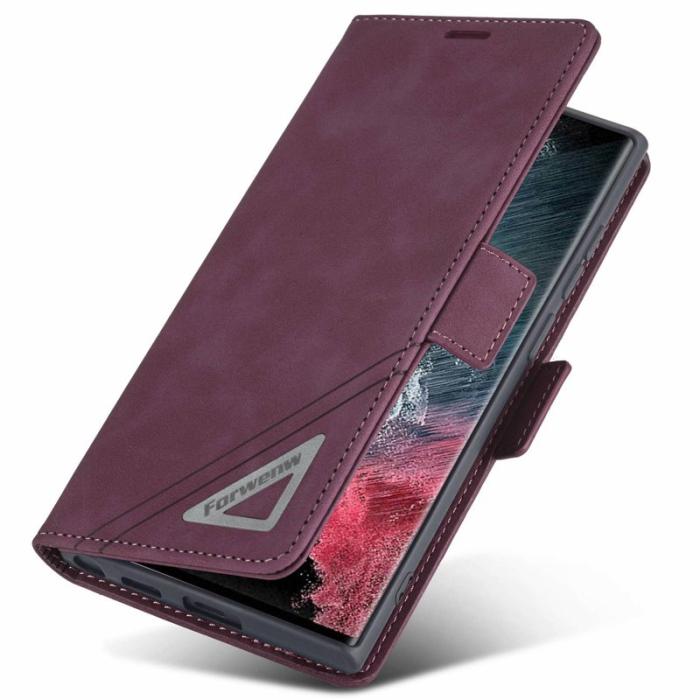 FORWENW - FORWENW F3-Series Samsung Galaxy S22 Ultra Fodral Äkta läder - Vinröd