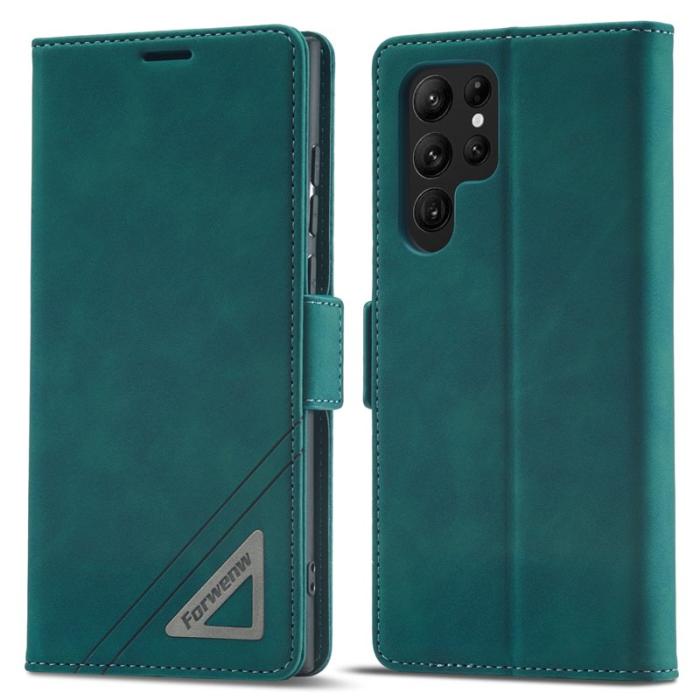 FORWENW - FORWENW F3-Series Samsung Galaxy S23 Ultra Flip Fodral - Äkta läder - Cyan