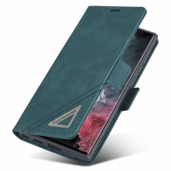 FORWENW - FORWENW F3-Series Samsung Galaxy S23 Ultra Flip Fodral - Äkta läder - Cyan