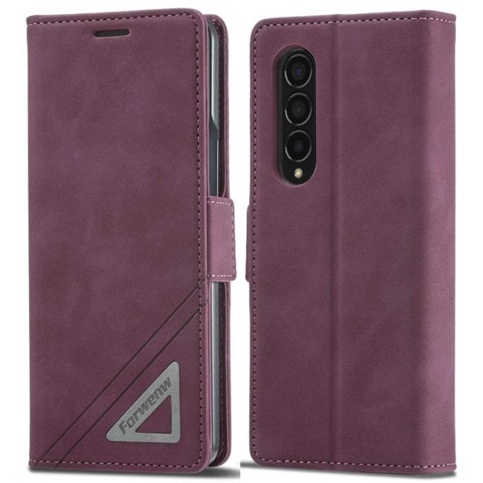 FORWENW - FORWENW F3-Series Samsung Galaxy Z Fold4 Fodral - Vinröd PU Läder