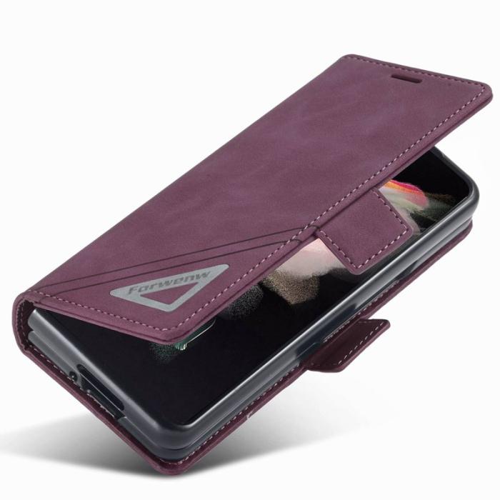 FORWENW - FORWENW F3-Series Samsung Galaxy Z Fold4 Fodral - Vinröd PU Läder