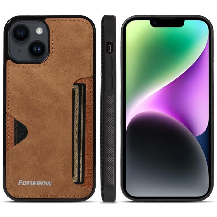 FORWENW - FORWENW F5 iPhone 15 Plus Fodral Äkta läder - Brun