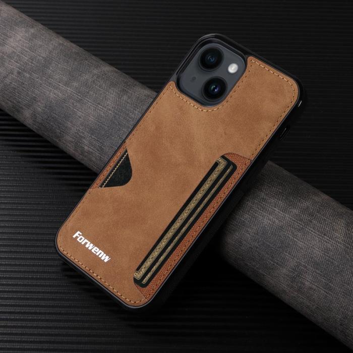 FORWENW - FORWENW F5 iPhone 15 Plus Fodral Äkta läder - Brun