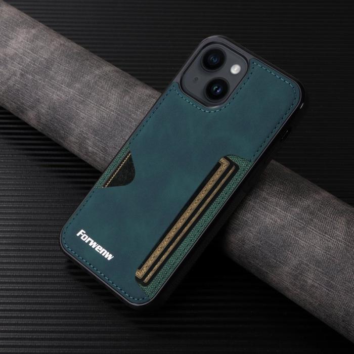 FORWENW - FORWENW F5 Series för iPhone 15 Fodral Äkta läder - Grön