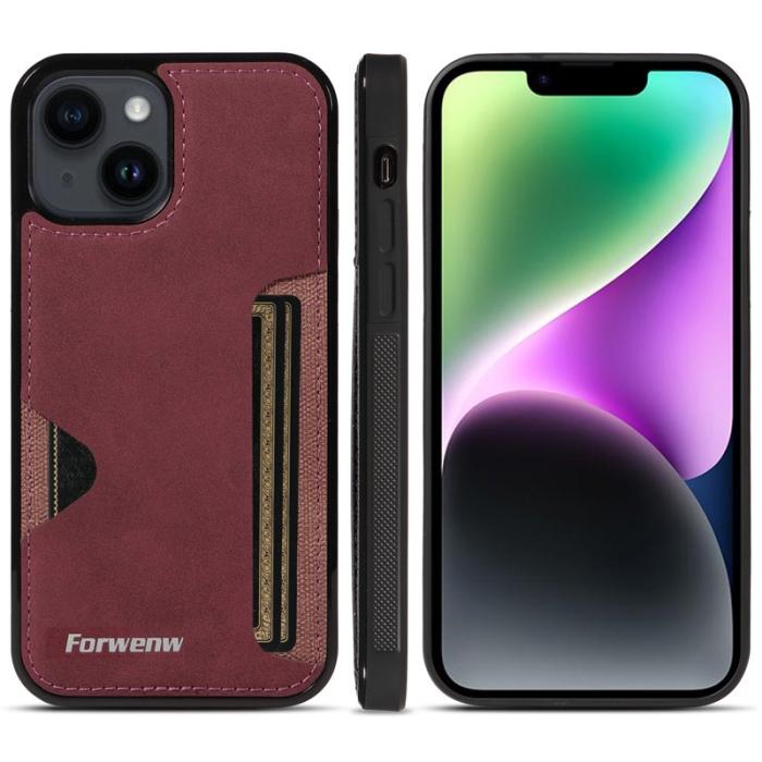 FORWENW - FORWENW F5 Series för iPhone 15 Fodral Äkta läder - Vinröd