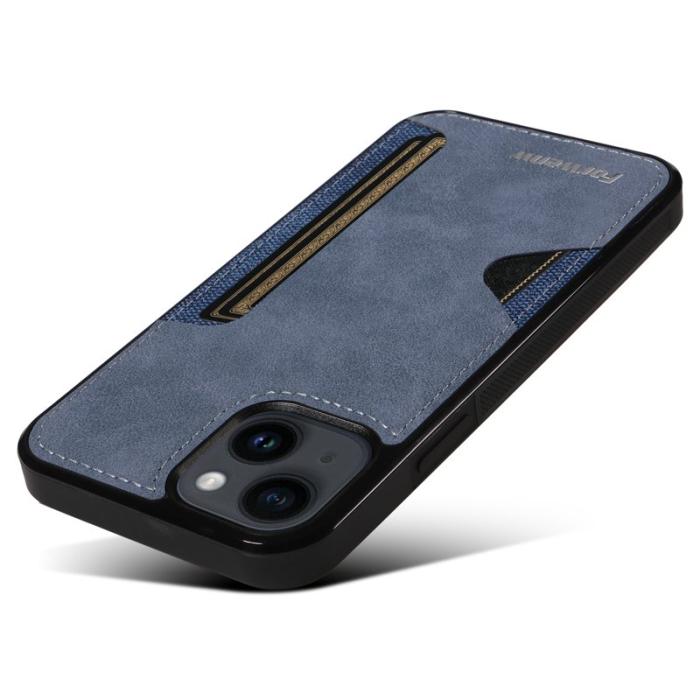 FORWENW - FORWENW F5 Series iPhone 15 Fodral Äkta läder - Blå