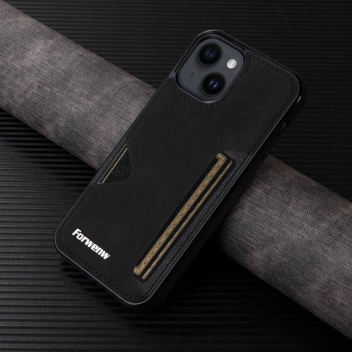 FORWENW - FORWENW F5 Series iPhone 15 Fodral Äkta läder - Svart