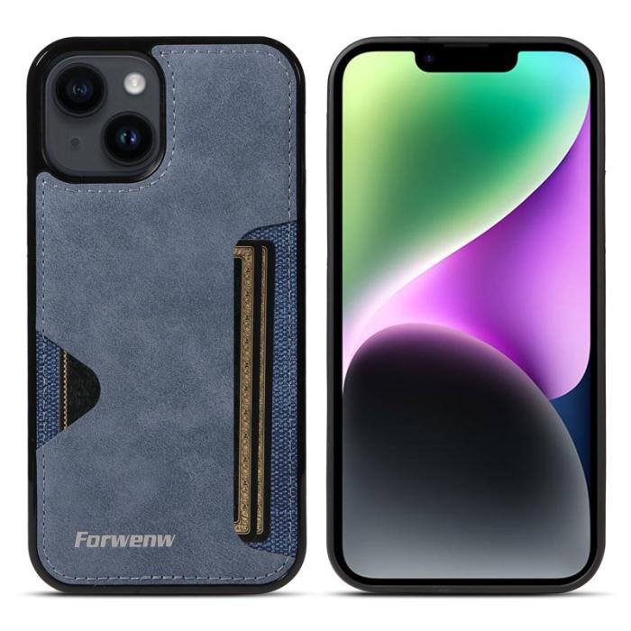 FORWENW - FORWENW F5 Series iPhone 15 Plus Fodral Äkta läder - Blå