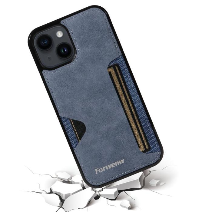 FORWENW - FORWENW F5 Series iPhone 15 Plus Fodral Äkta läder - Blå