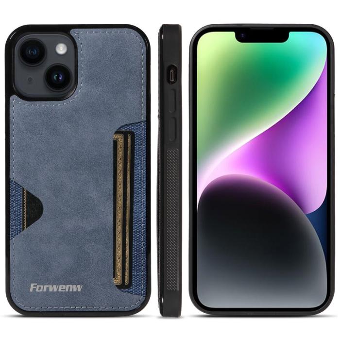 FORWENW - FORWENW F5 Series iPhone 15 Plus Fodral Äkta läder - Blå