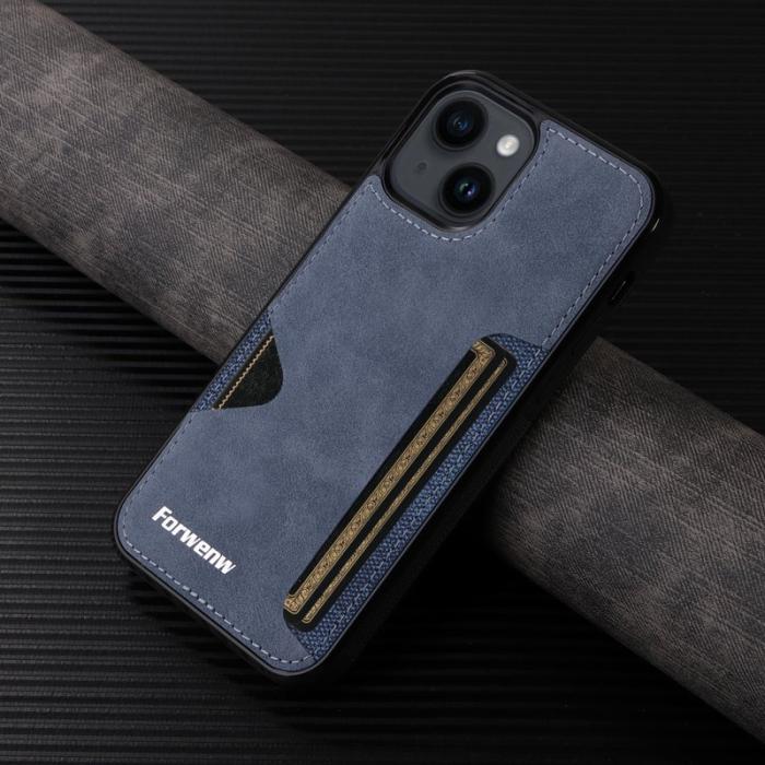 FORWENW - FORWENW F5 Series iPhone 15 Plus Fodral Äkta läder - Blå