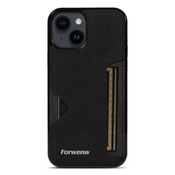 FORWENW - FORWENW F5 Series iPhone 15 Plus Fodral Äkta läder - Svart
