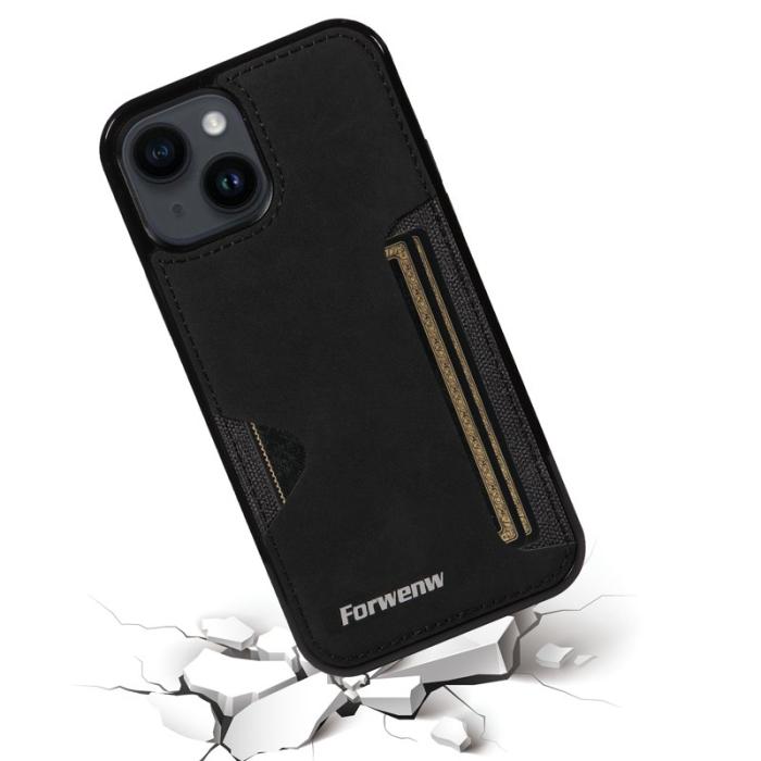 FORWENW - FORWENW F5 Series iPhone 15 Plus Fodral Äkta läder - Svart