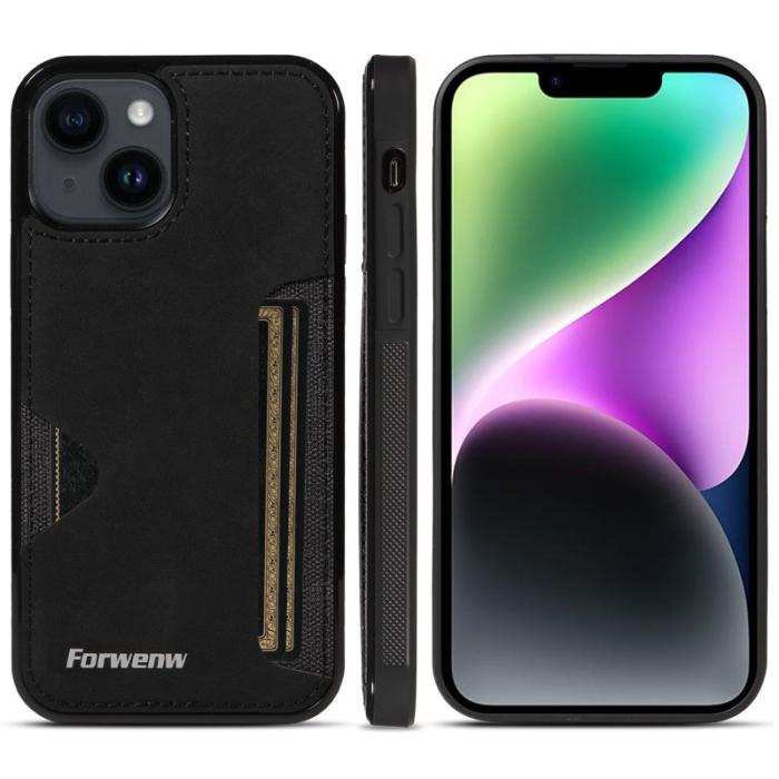 FORWENW - FORWENW F5 Series iPhone 15 Plus Fodral Äkta läder - Svart