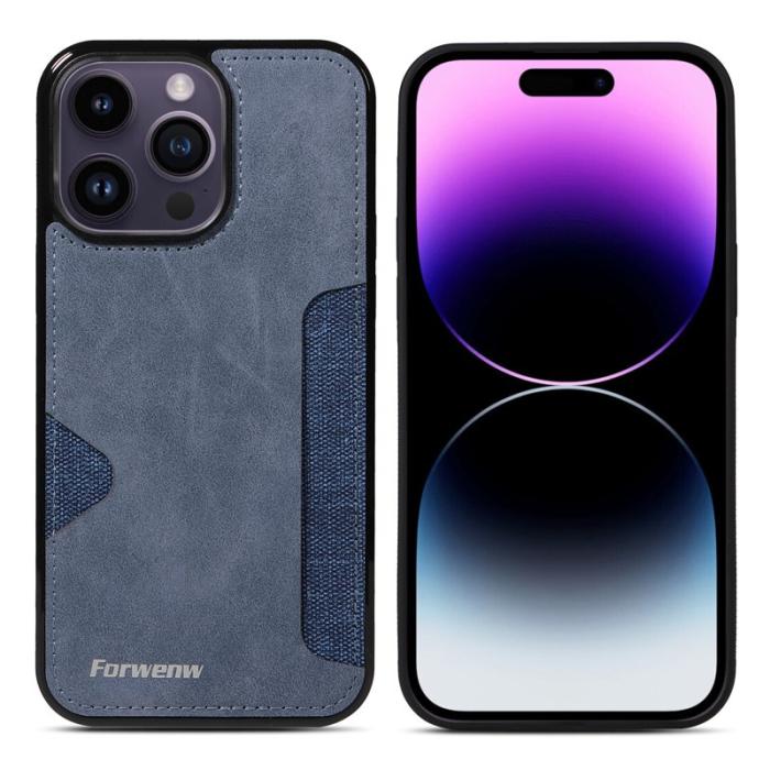 FORWENW - FORWENW F5 Series iPhone 15 Pro Fodral Äkta läder - Blå