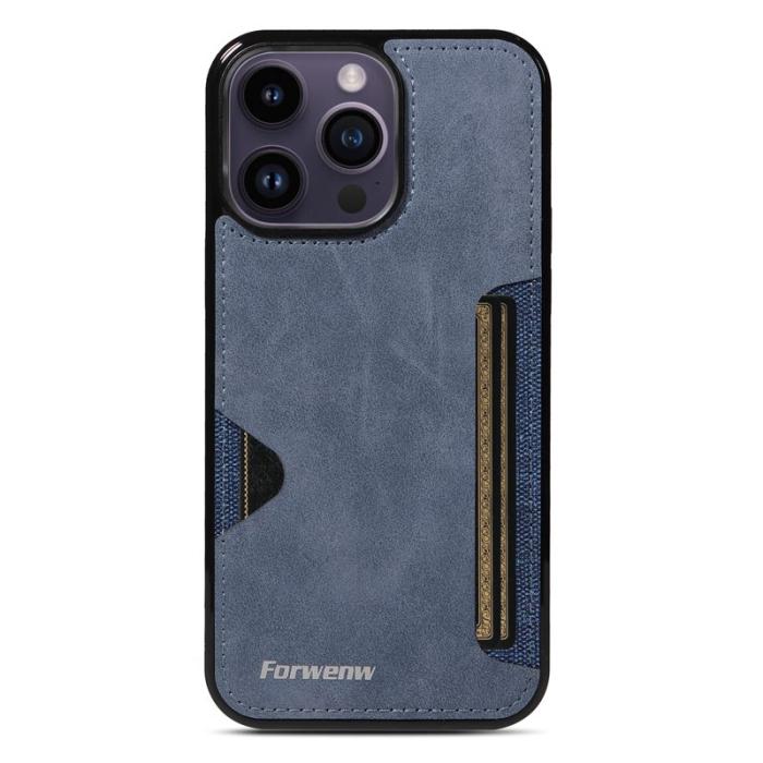 FORWENW - FORWENW F5 Series iPhone 15 Pro Fodral Äkta läder - Blå
