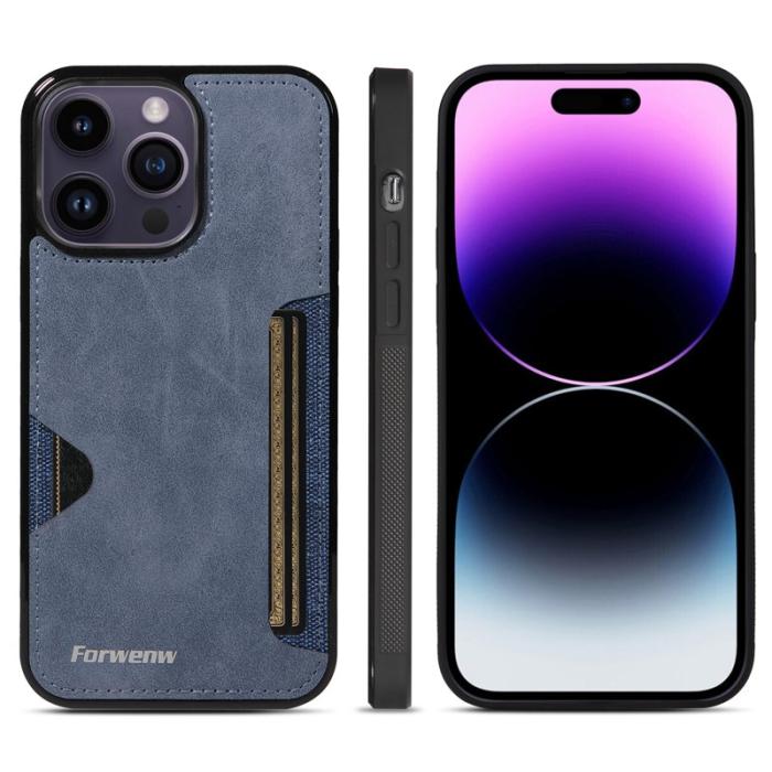 FORWENW - FORWENW F5 Series iPhone 15 Pro Fodral Äkta läder - Blå