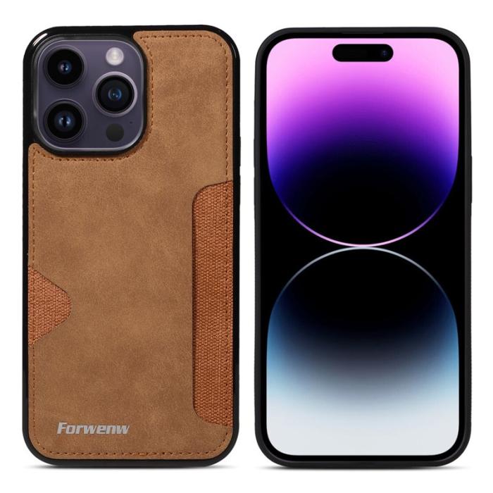 FORWENW - FORWENW F5 Series iPhone 15 Pro Fodral Äkta läder - Brun