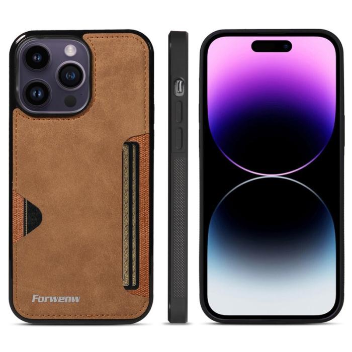 FORWENW - FORWENW F5 Series iPhone 15 Pro Fodral Äkta läder - Brun
