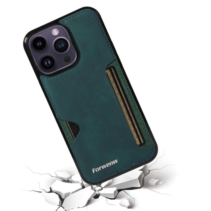 FORWENW - FORWENW F5 Series iPhone 15 Pro Fodral Äkta läder - Grön