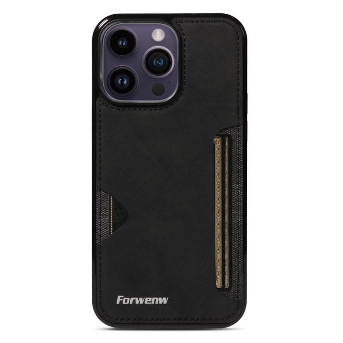 FORWENW - FORWENW F5 Series iPhone 15 Pro Fodral Äkta läder - Svart