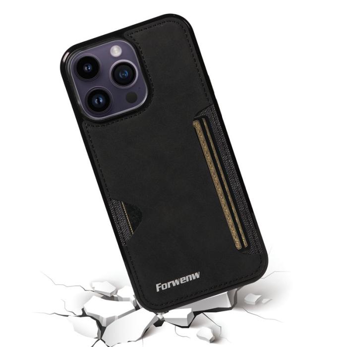 FORWENW - FORWENW F5 Series iPhone 15 Pro Fodral Äkta läder - Svart