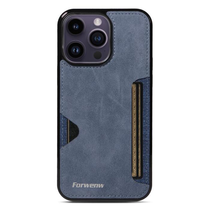 FORWENW - FORWENW F5 Series iPhone 15 Pro Max Fodral Äkta läder - Blå
