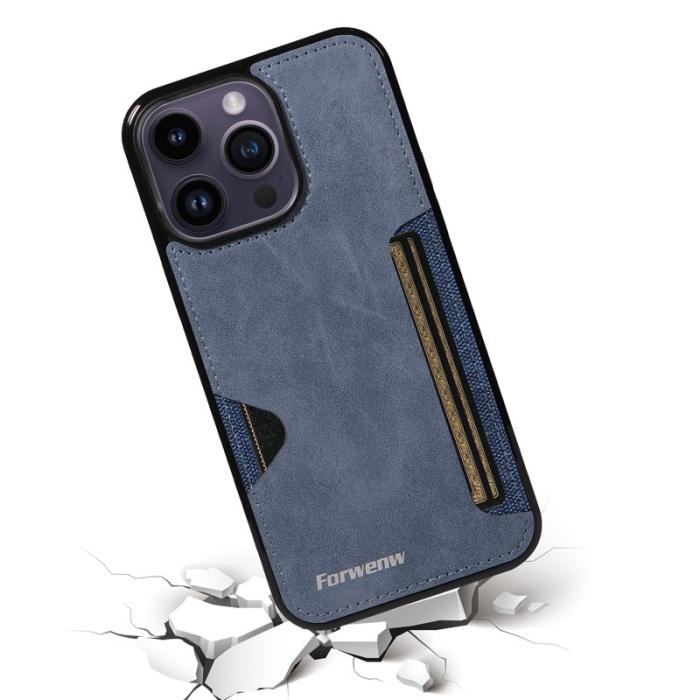 FORWENW - FORWENW F5 Series iPhone 15 Pro Max Fodral Äkta läder - Blå