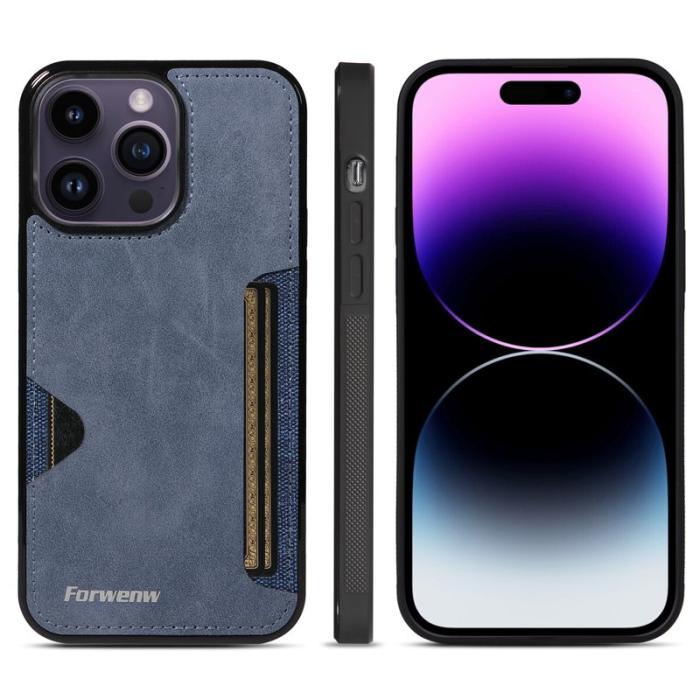 FORWENW - FORWENW F5 Series iPhone 15 Pro Max Fodral Äkta läder - Blå