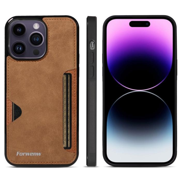 FORWENW - FORWENW F5 Series iPhone 15 Pro Max Fodral Äkta läder - Brun