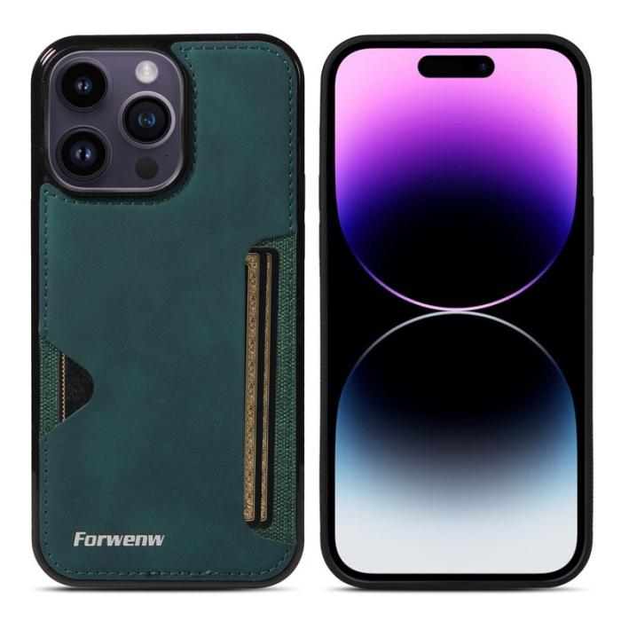 FORWENW - FORWENW F5 Series iPhone 15 Pro Max Fodral Äkta läder - Grön