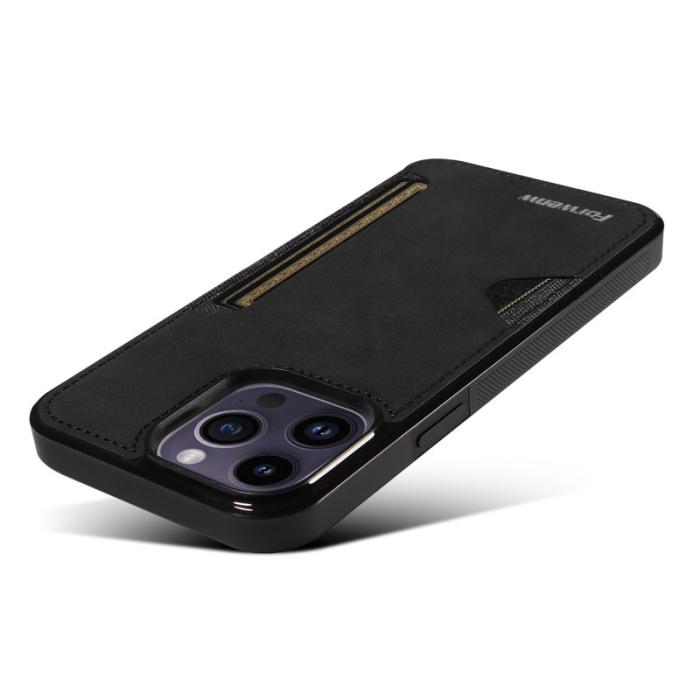 FORWENW - FORWENW F5 Series iPhone 15 Pro Max Fodral Äkta läder - Svart