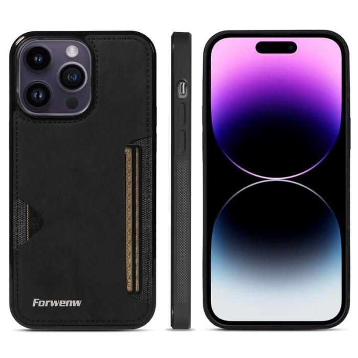 FORWENW - FORWENW F5 Series iPhone 15 Pro Max Fodral Äkta läder - Svart