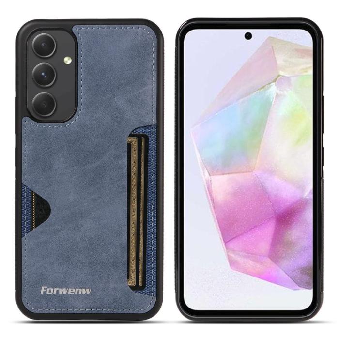 FORWENW - FORWENW F5 Series Samsung Galaxy A34 5G Fodral Äkta läder - Blå