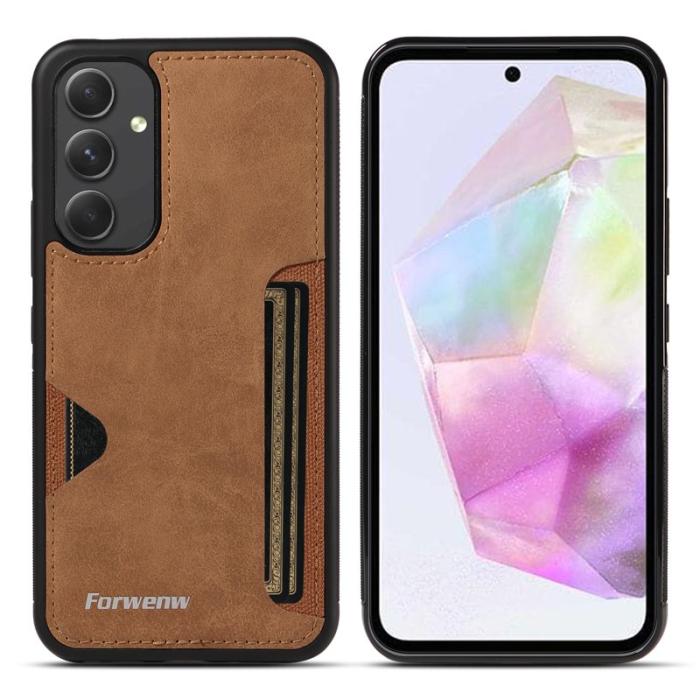 FORWENW - FORWENW F5 Series Samsung Galaxy A34 5G Fodral Äkta läder - Brun
