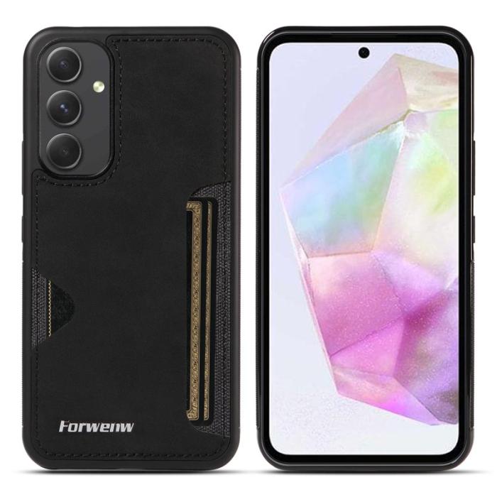 FORWENW - FORWENW F5 Series Samsung Galaxy A34 5G Fodral Äkta läder - Svart