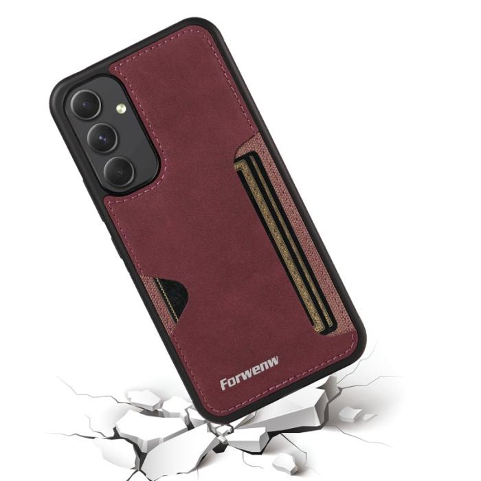 FORWENW - FORWENW F5 Series Samsung Galaxy A54 5G Fodral Äkta läder - Vinröd
