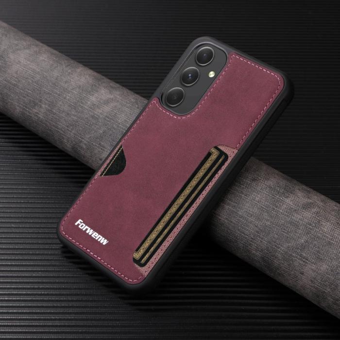 FORWENW - FORWENW F5 Series Samsung Galaxy A54 5G Fodral Äkta läder - Vinröd