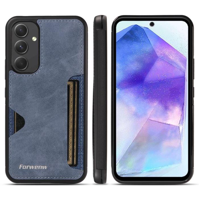 FORWENW - FORWENW F5 Series Samsung Galaxy A55 Fodral Äkta läder - Blå